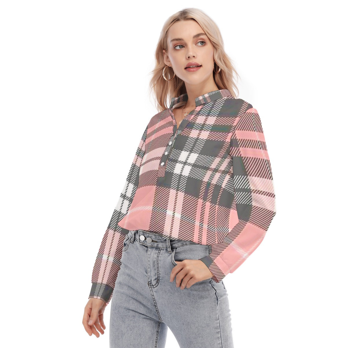 All-Over Print Women's Long Sleeve Blouse With Button Closure