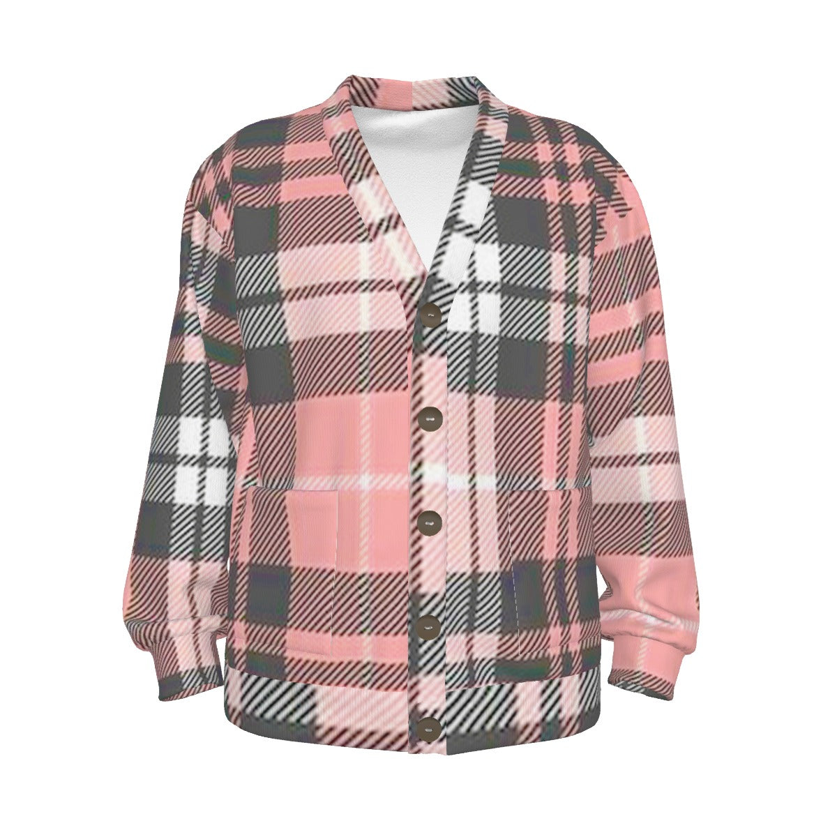 All-Over Print Unisex V-neck Knitted Fleece Cardigan With Button Closure