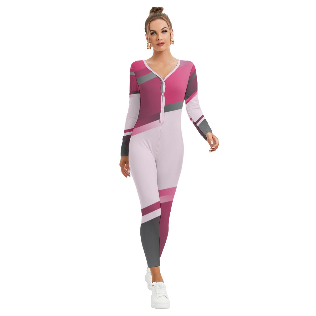 All-Over Print Women's Plunging Neck Jumpsuit