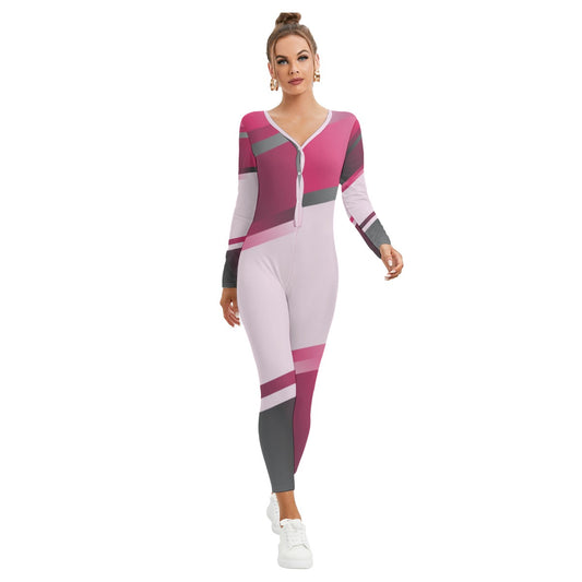 All-Over Print Women's Plunging Neck Jumpsuit