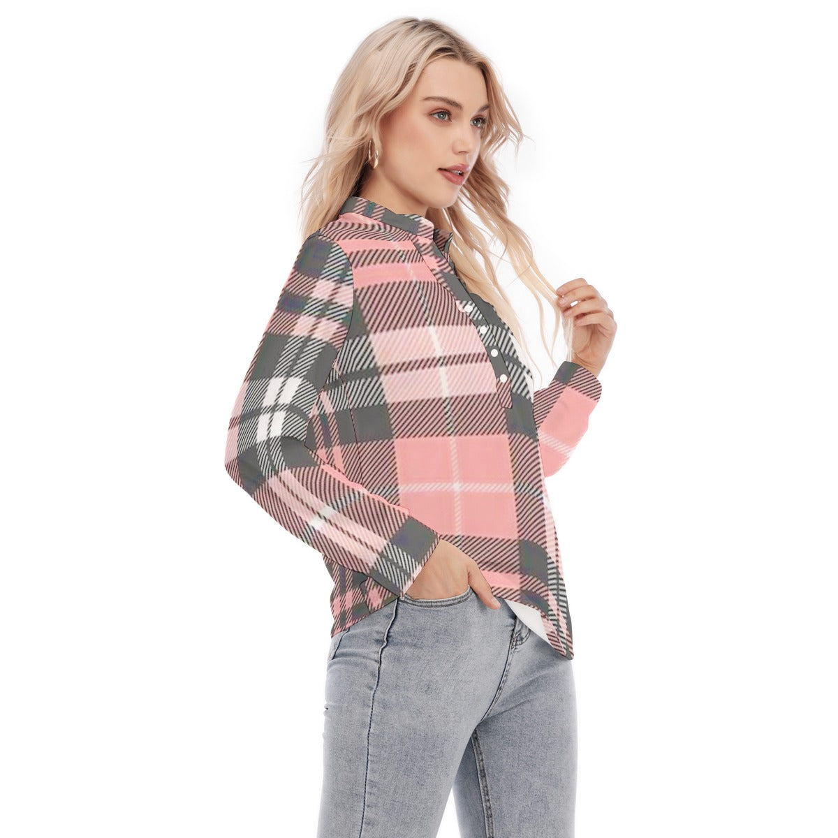 All-Over Print Women's Long Sleeve Blouse With Button Closure