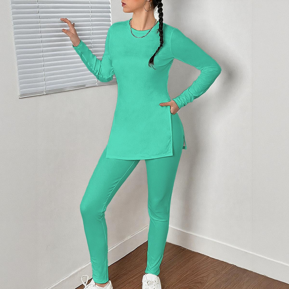 All-Over Print Women's Side Split T-shirt Set